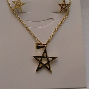Gold Star Pendant Necklace and Earrings Set